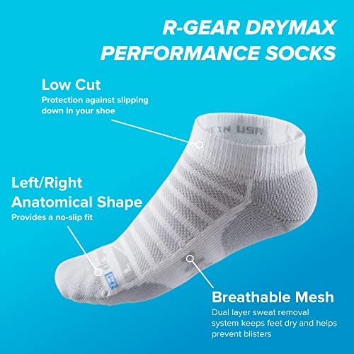 R-Gear Drymax גרבי ריצה נמוכים לגברים ונשים, כרית בינונית | נשימה, בקרת לחות ואנטי שלפוחית ​​| מ ', לבן, 3 חבילה